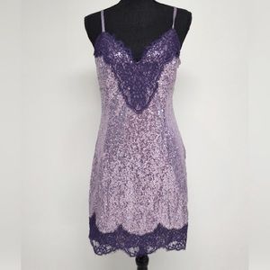 Purple Sequin Slip Dress
